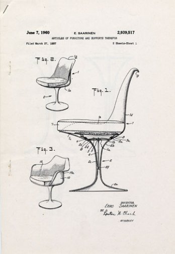 Eero Saarinen_Patent drawing for pedestal Chairs, June 7, 1960_USA