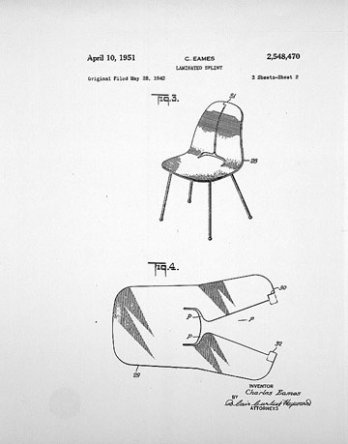 Charles & Ray Eames, Patent Drawing for plywood Chair, 1942_USA