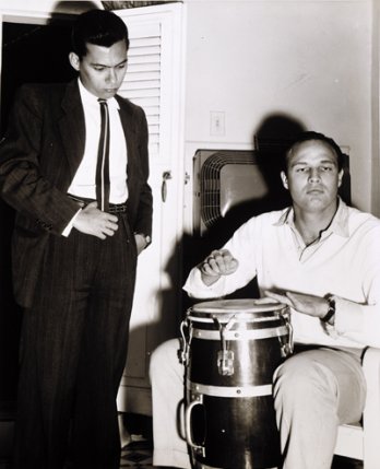 Anonymous, Marlon Brandon playing the Conga with the Cuban author Guillermo Cobrera Infante, 1956_Vicki Gold Levi Collection NY